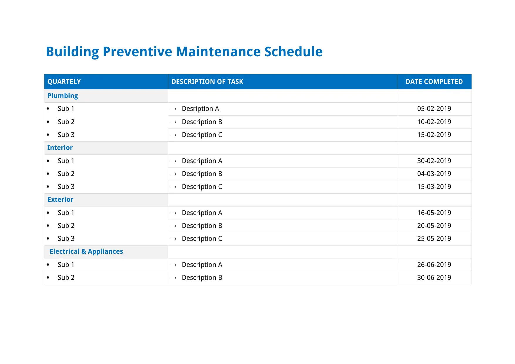 Building Preventive Maintenance Schedule Template