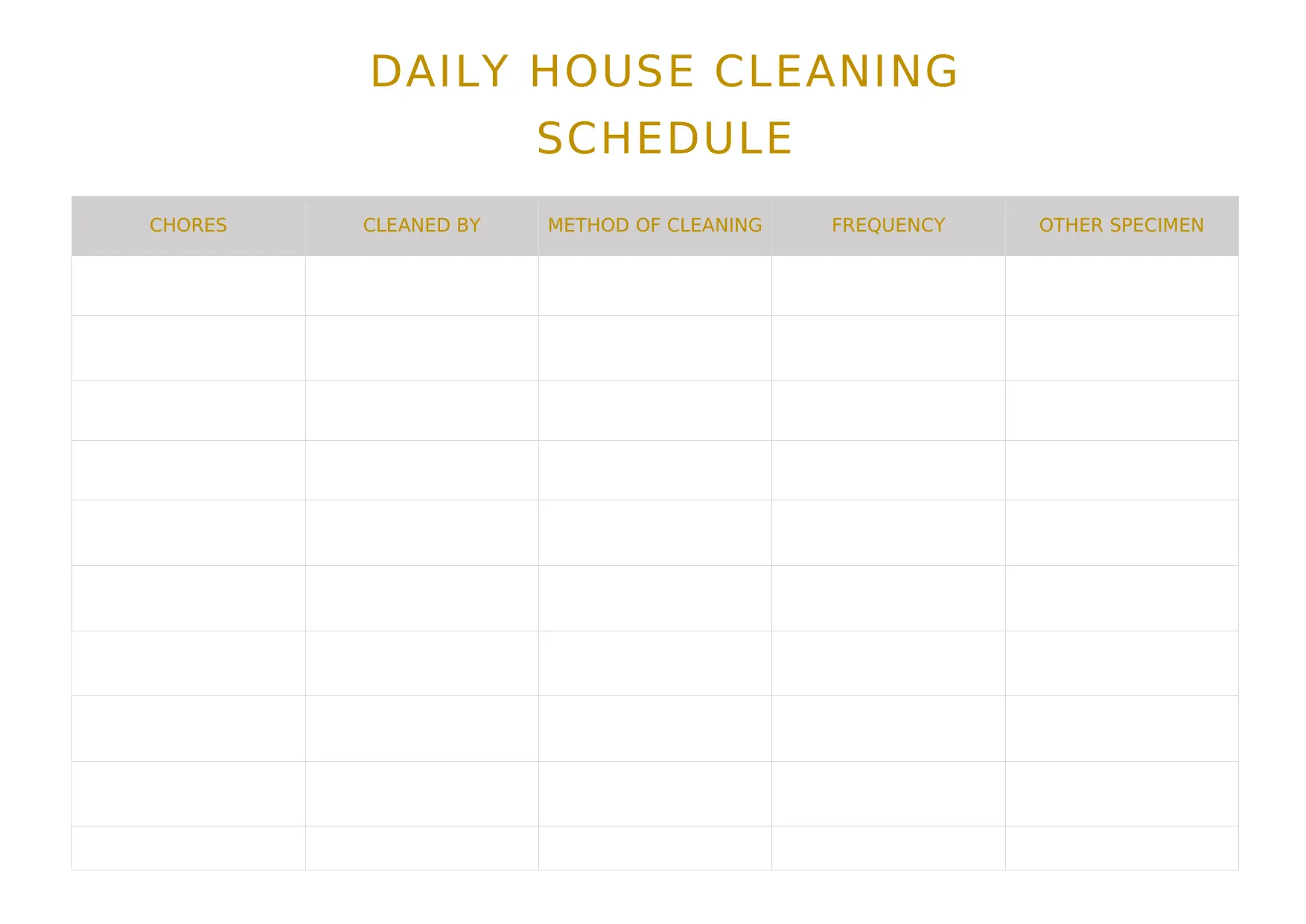 Daily House Cleaning Schedule Template
