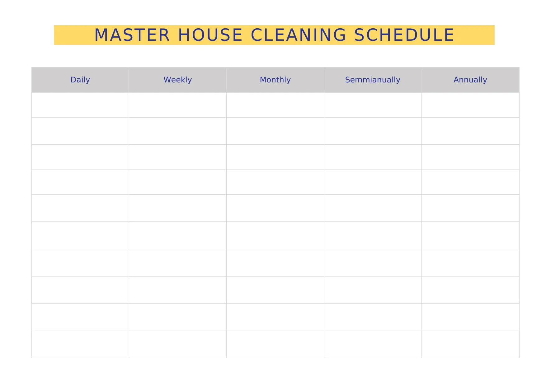 Master House Cleaning Schedule