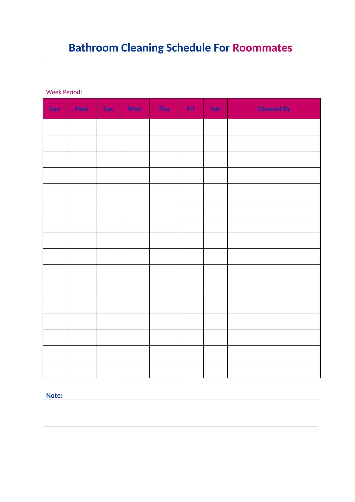 Bathroom Cleaning Schedule Template For Roommates
