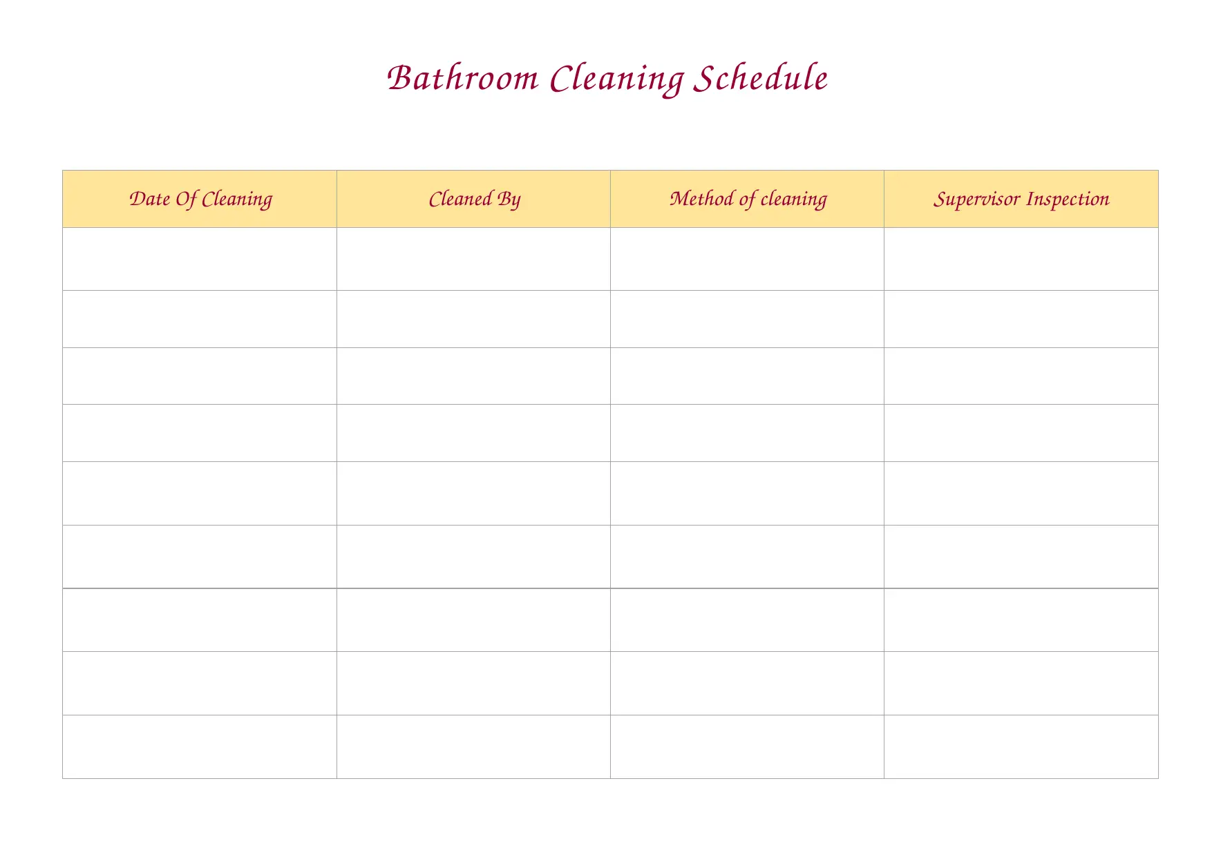 Bathroom Cleaning Schedule Template
