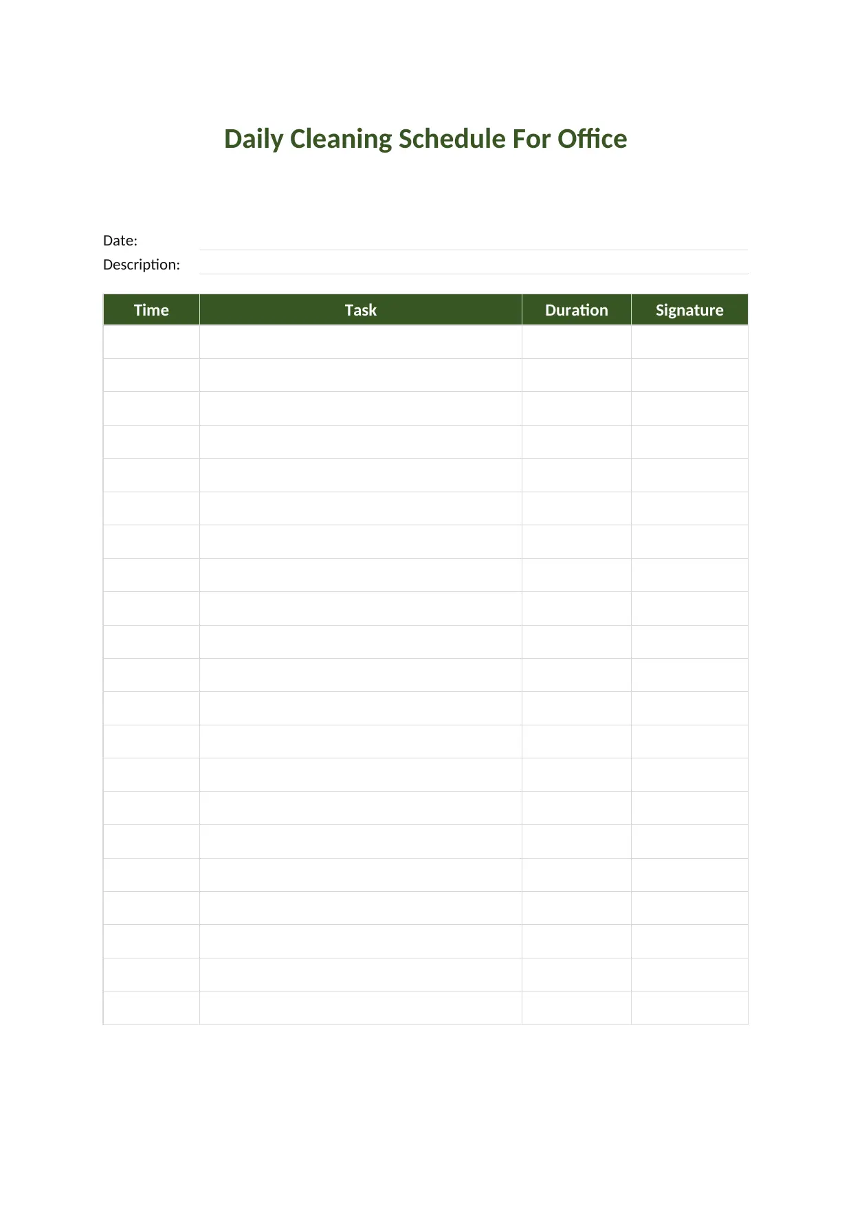 Daily Cleaning Schedule Template for Office