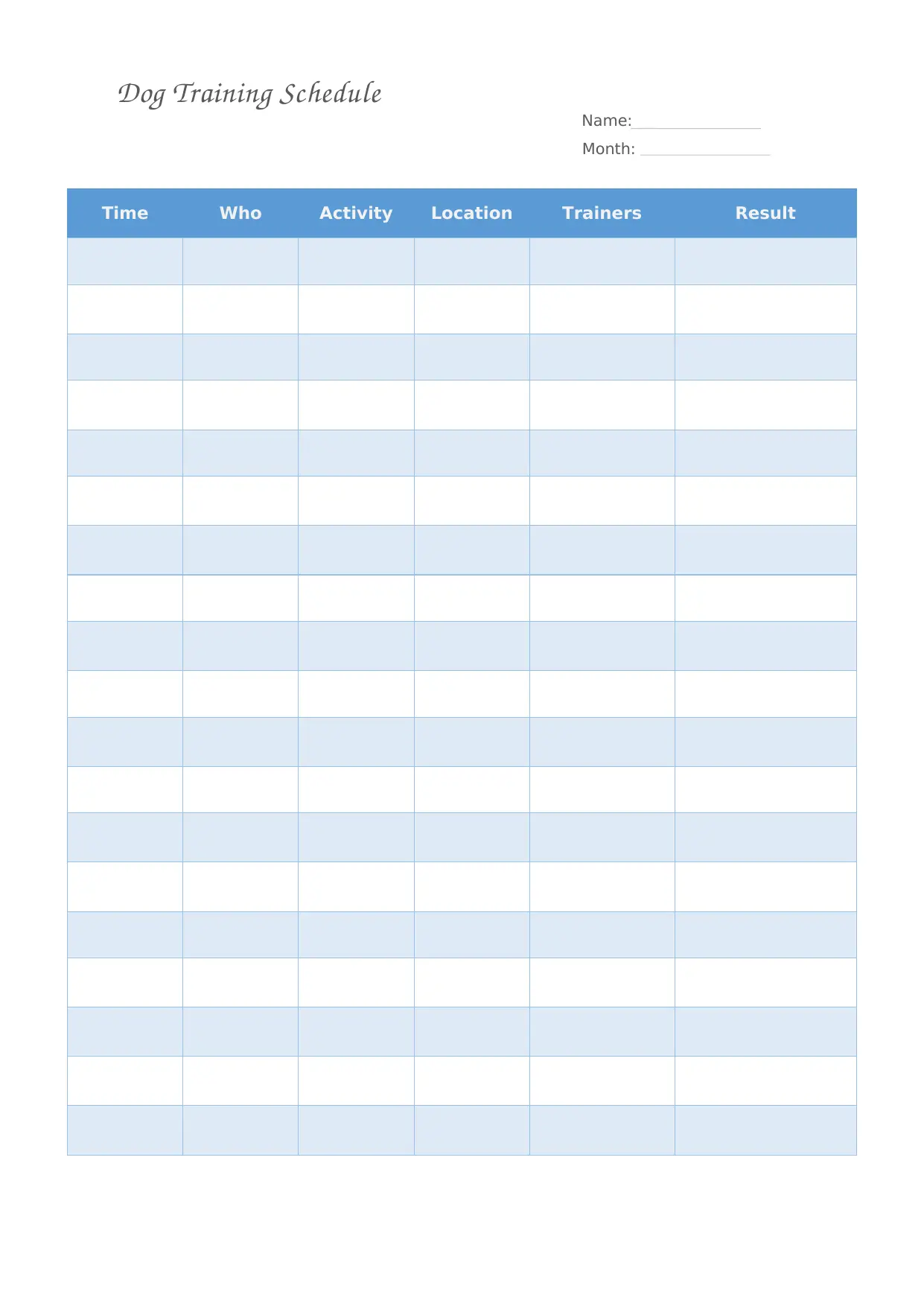 Dog Training Schedule Template: Free PDF Word