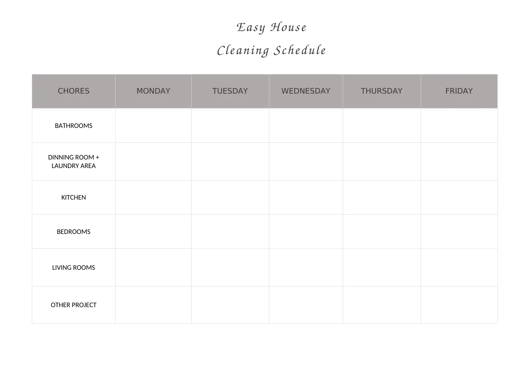 Easy House Cleaning Schedule Template