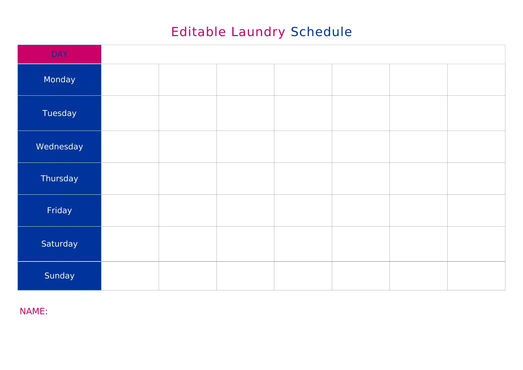 Editable Laundry Schedule Template