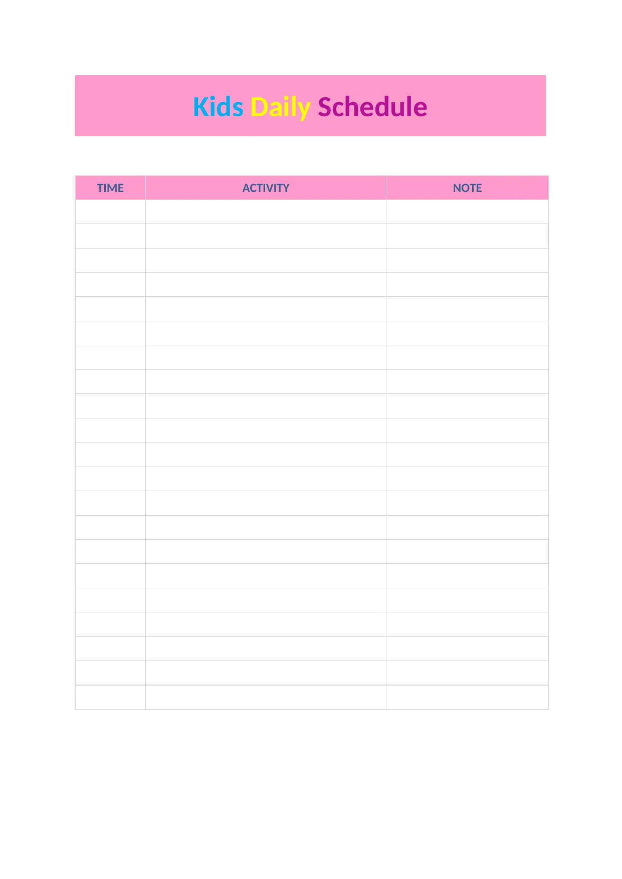 Kids Daily Schedule Template: Free Printable