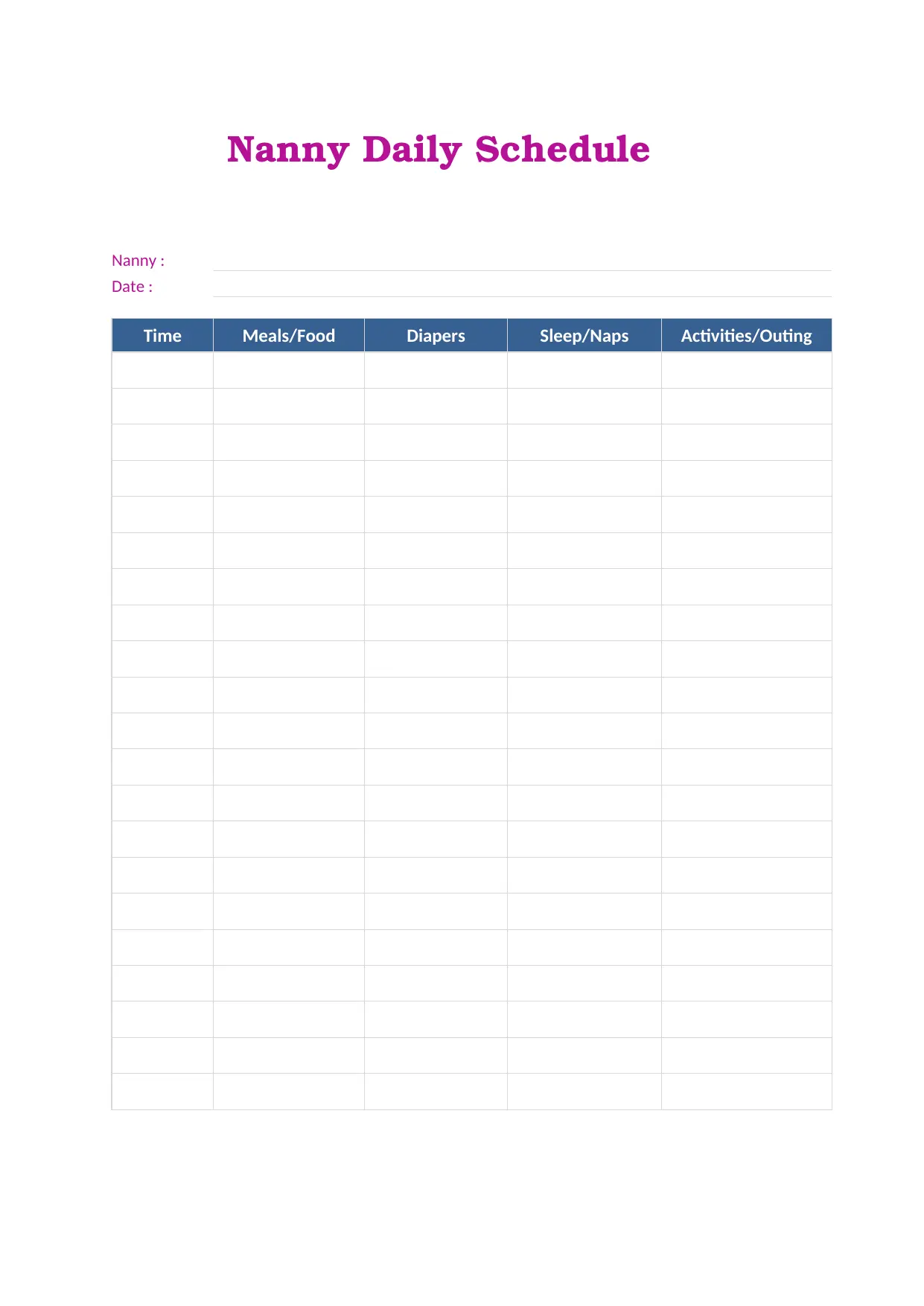 Nanny Daily Schedule Template