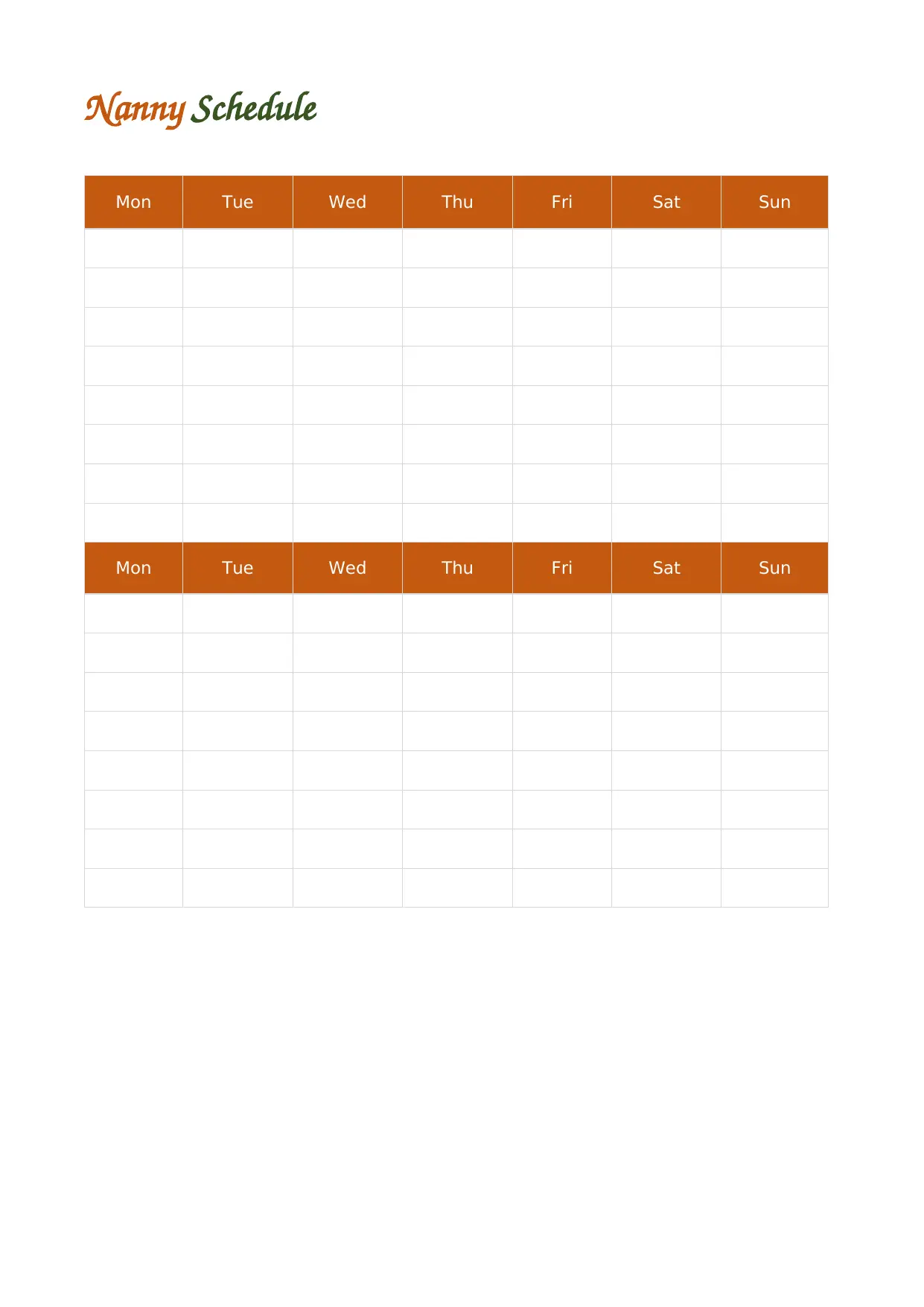 Free Printable Nanny Schedule Template