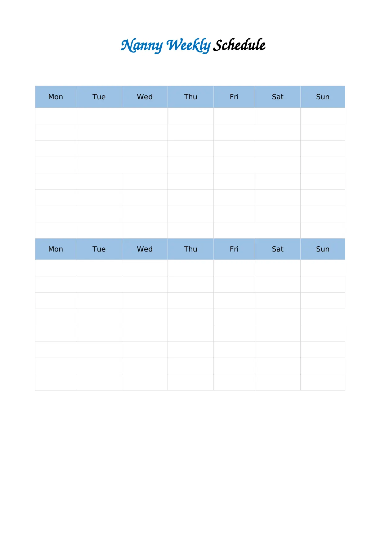 Nanny Weekly Schedule Template