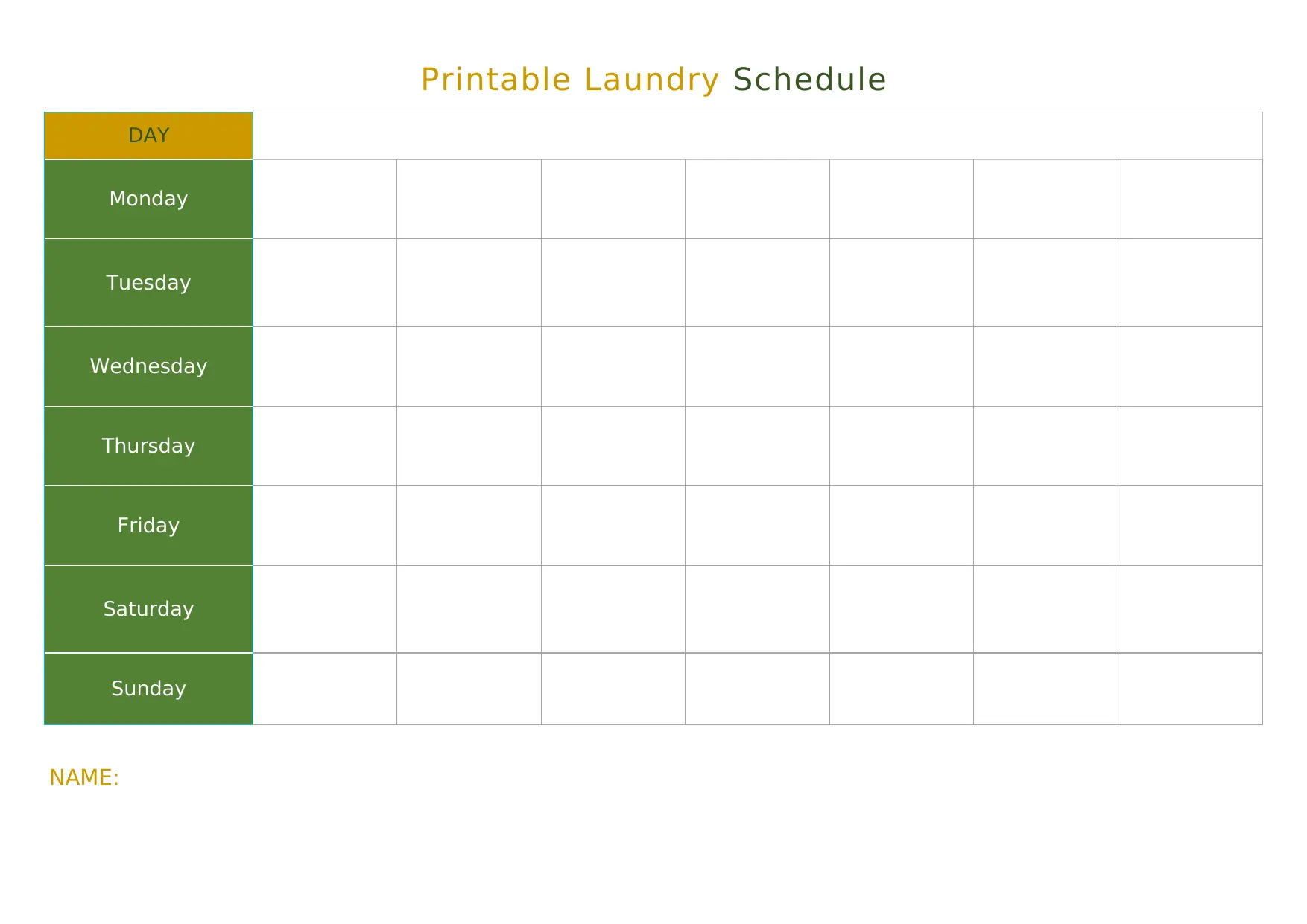 Printable Laundry Schedule Template