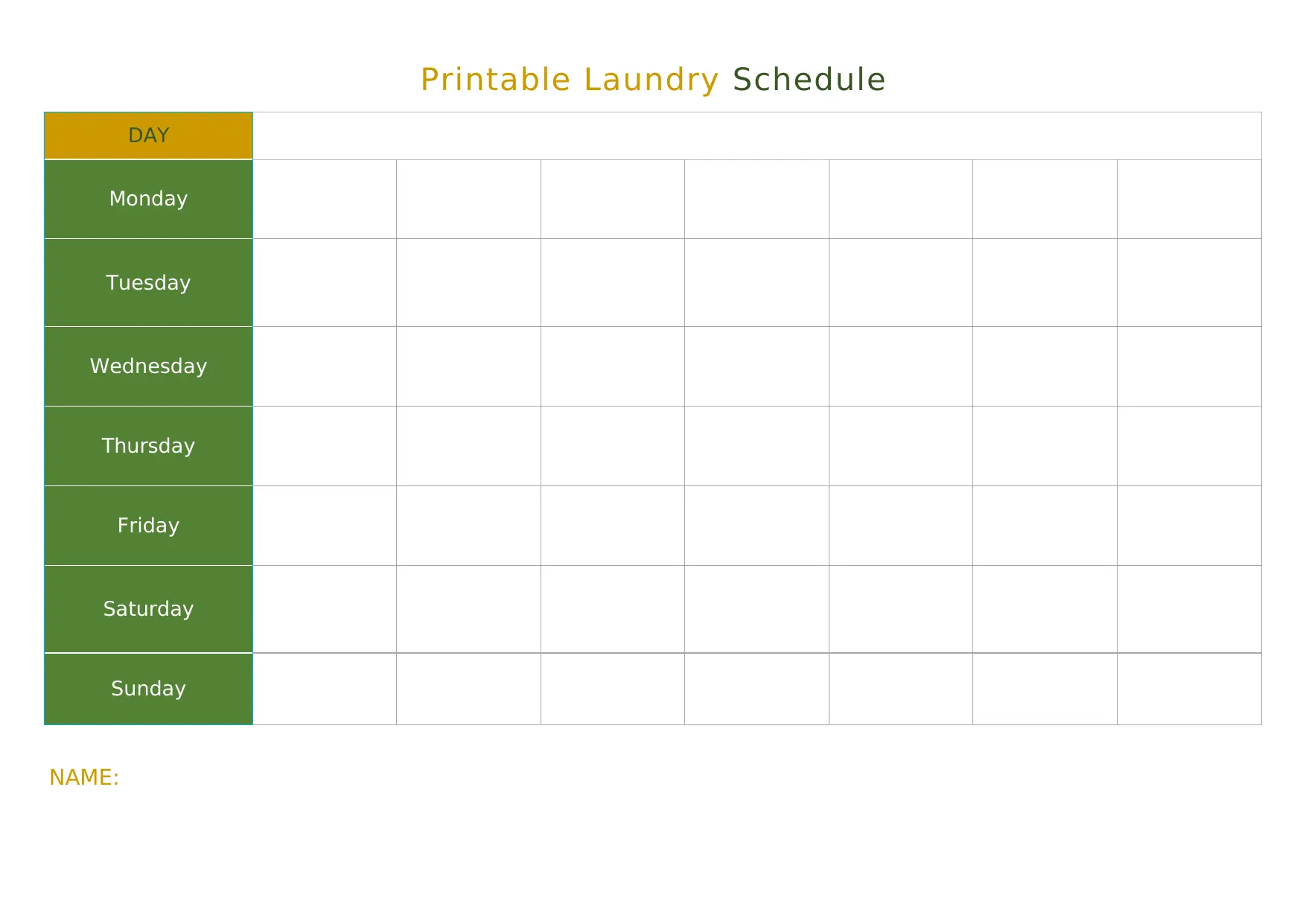 Free Daily Weekly Laundry Schedule Template