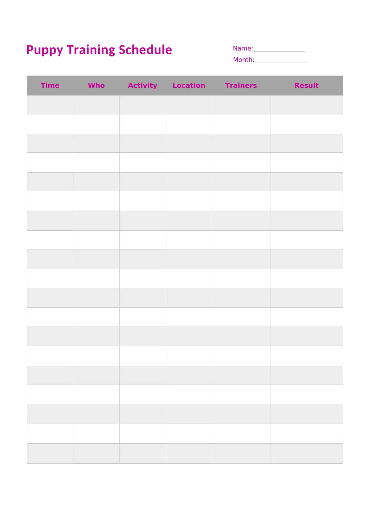 Puppy Training Schedule Template