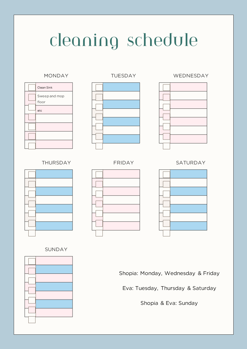 editable cleaning schedule for roommates template