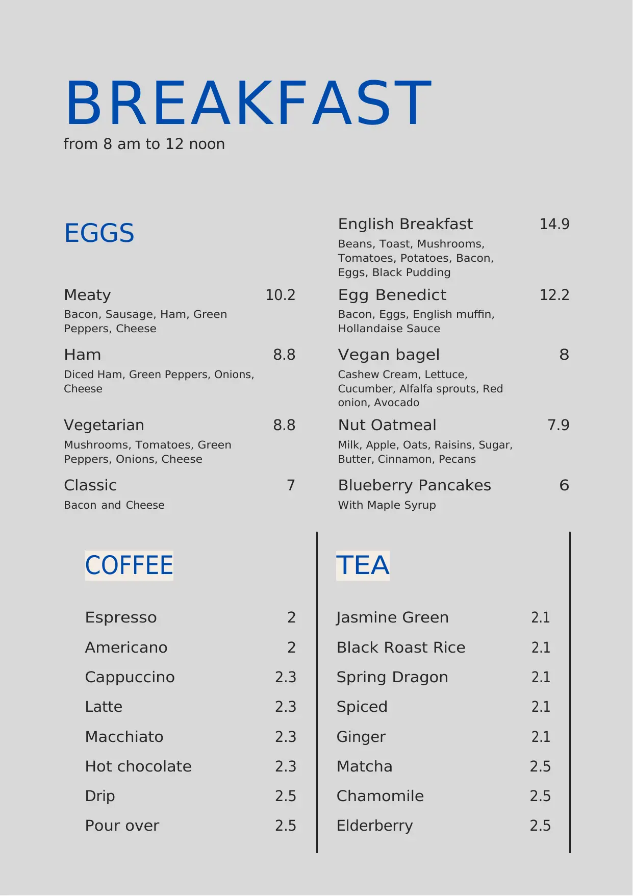 Breakfast Catering Menu Template