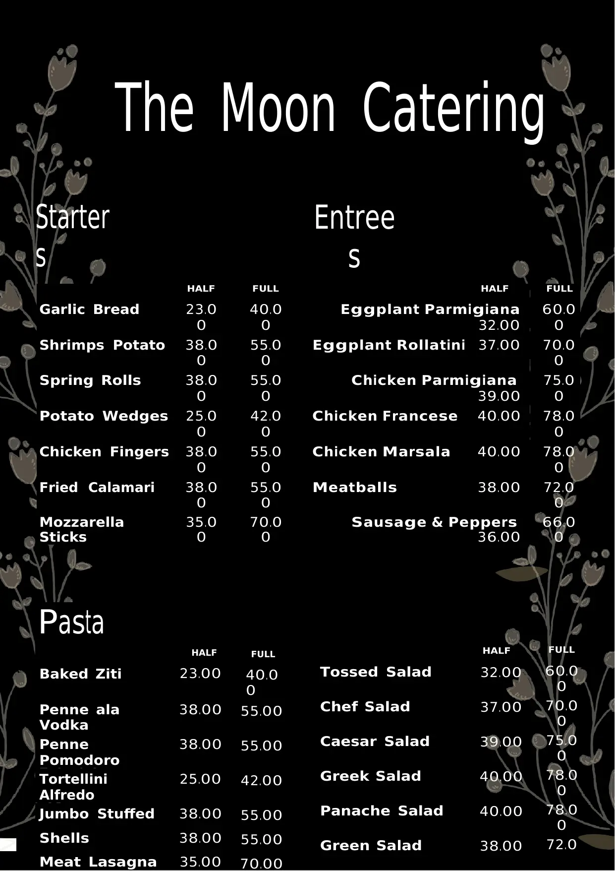 Catering Menu Pricing Template