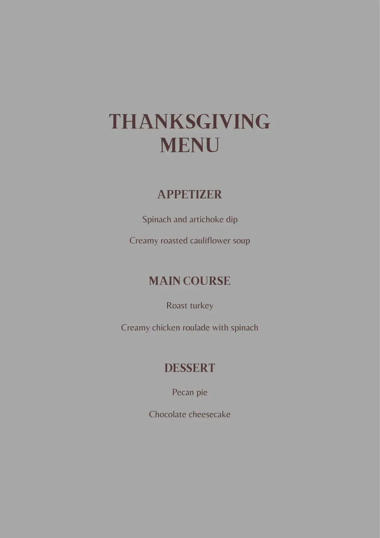 Free Customizable Thanksgiving Menu Template