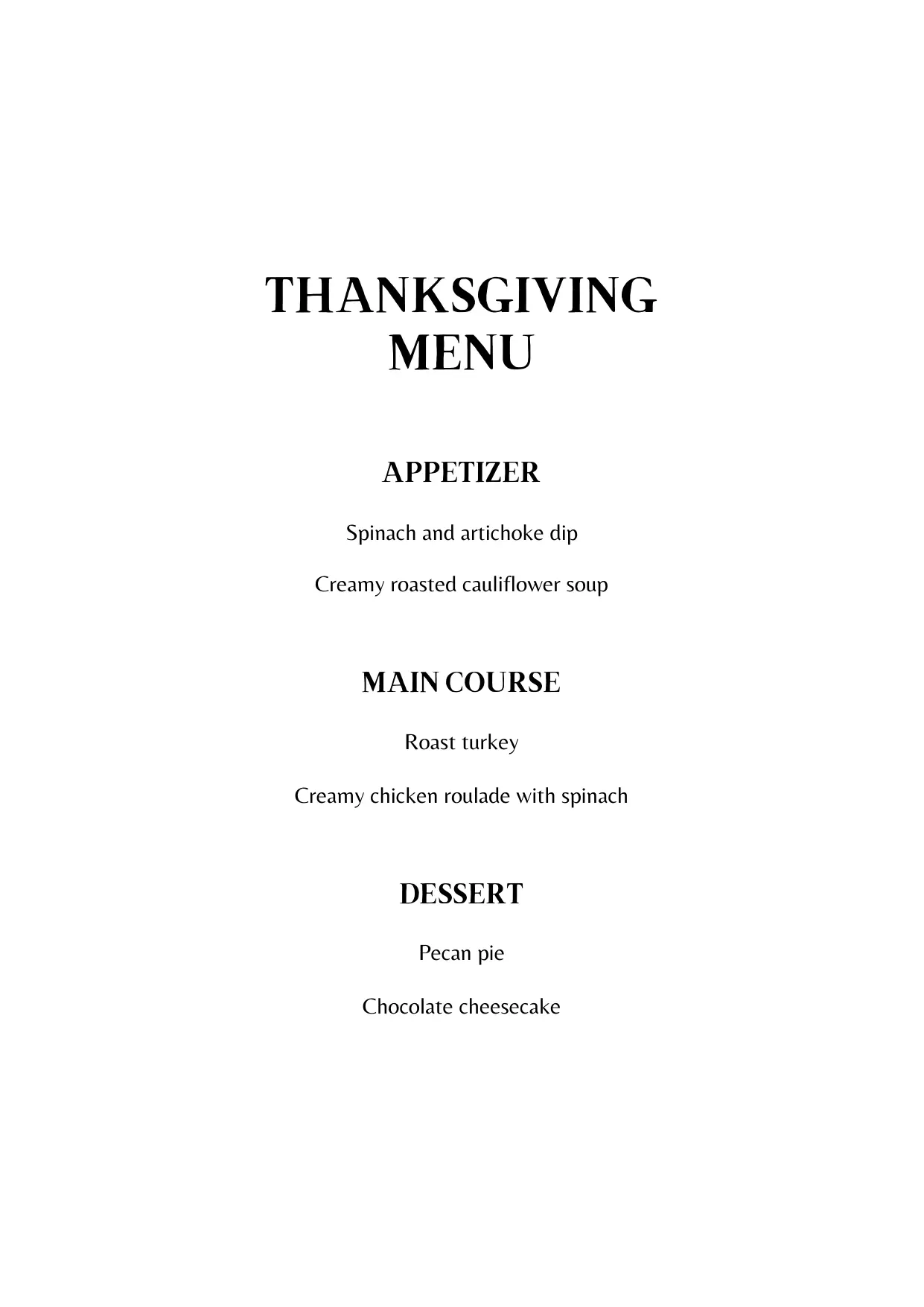 Free Editable Thanksgiving Menu Template