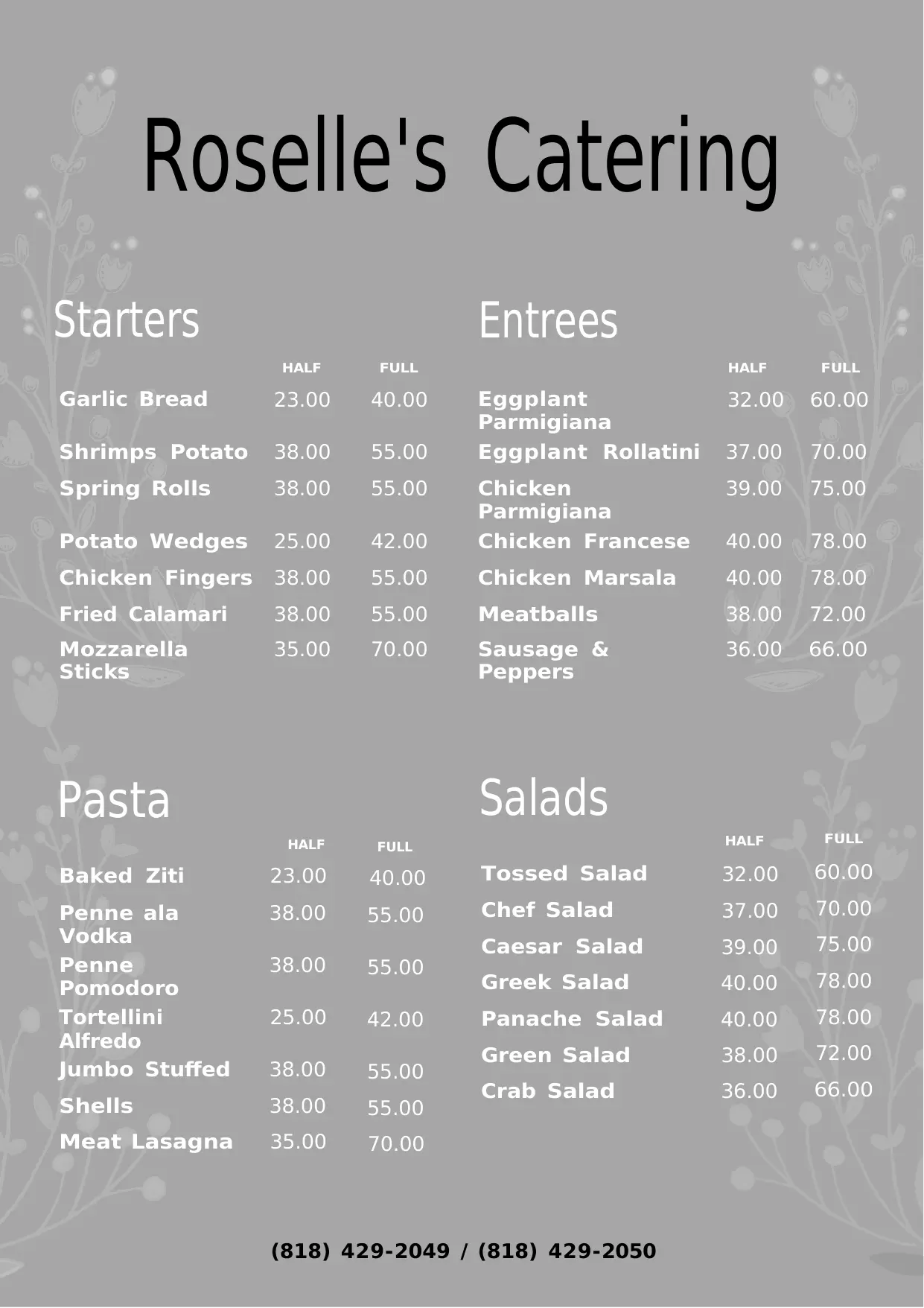 Sample Catering Menu Template