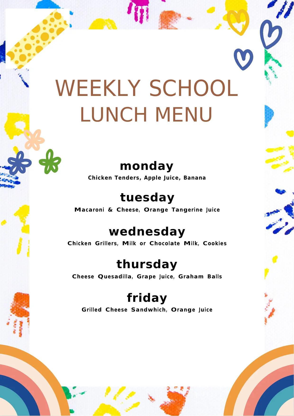 Weekly School Lunch Menu