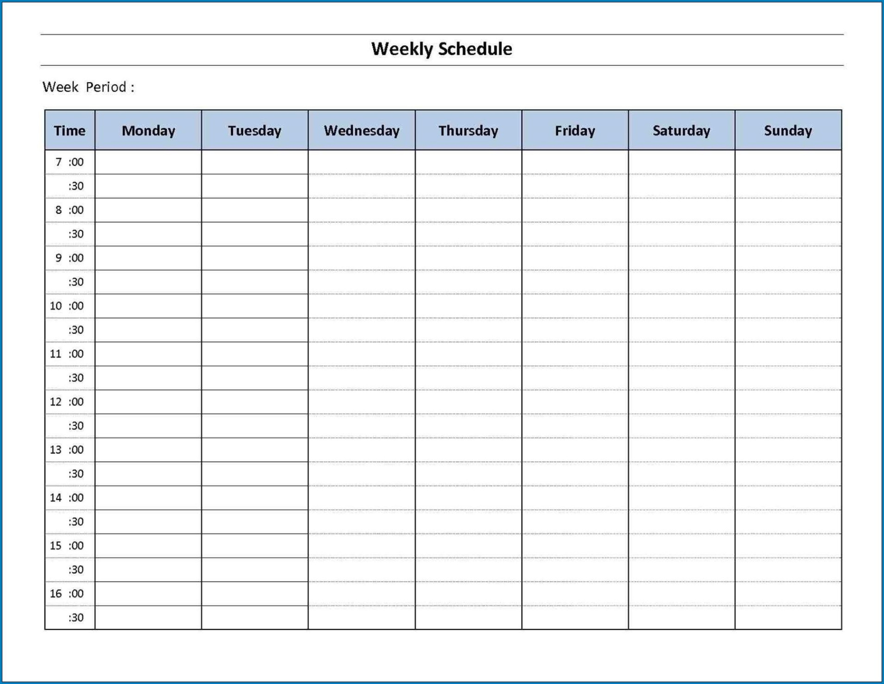 7 day week calendar template 7 day weekly schedule template word