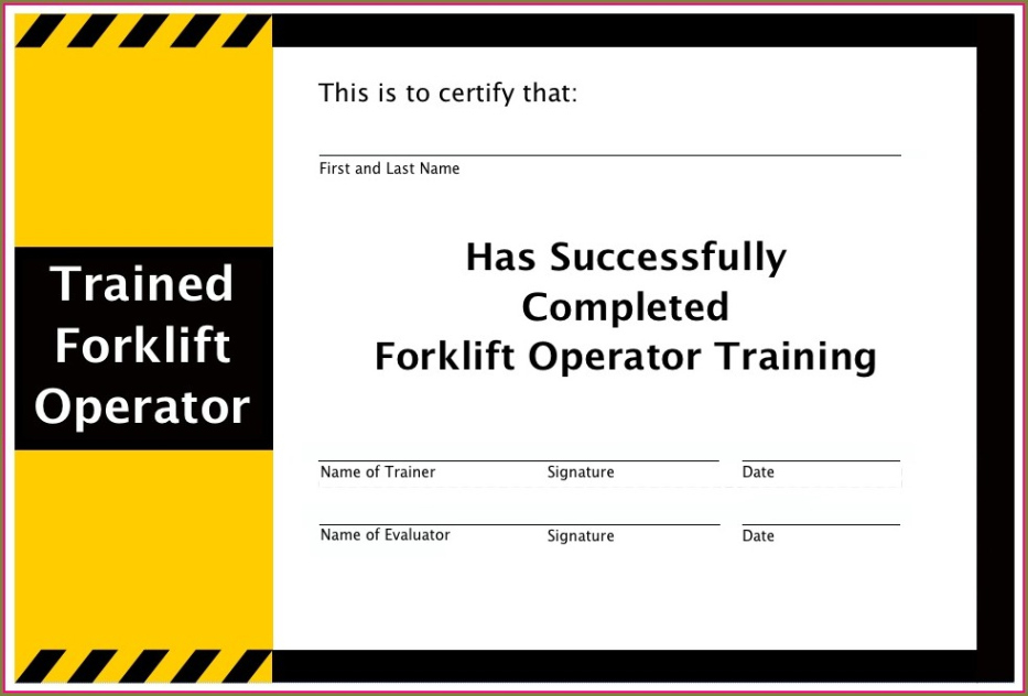 Editable Forklift Truck Training Certificate Template