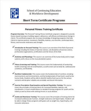 Editable Personal Trainer Certificate Template Sample