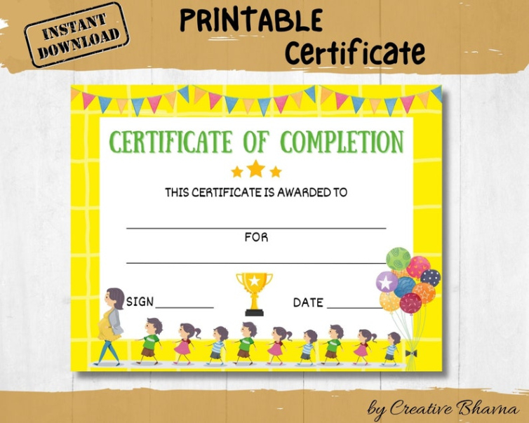 Editable Preschool Certificate Of Completion Template Word