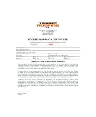 Free Blank Roofing Certificate Of Completion For Insurance Template Sample