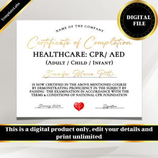 Free Custom Cpr Training Certificate Template Pdf