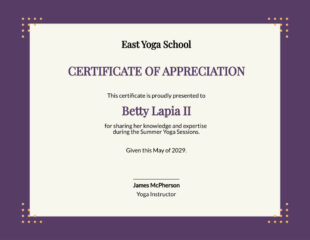 Free Editable Yoga Teacher Training Certificate Template Sample