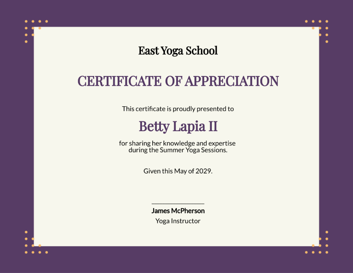 Free Editable Yoga Teacher Training Certificate Template Sample