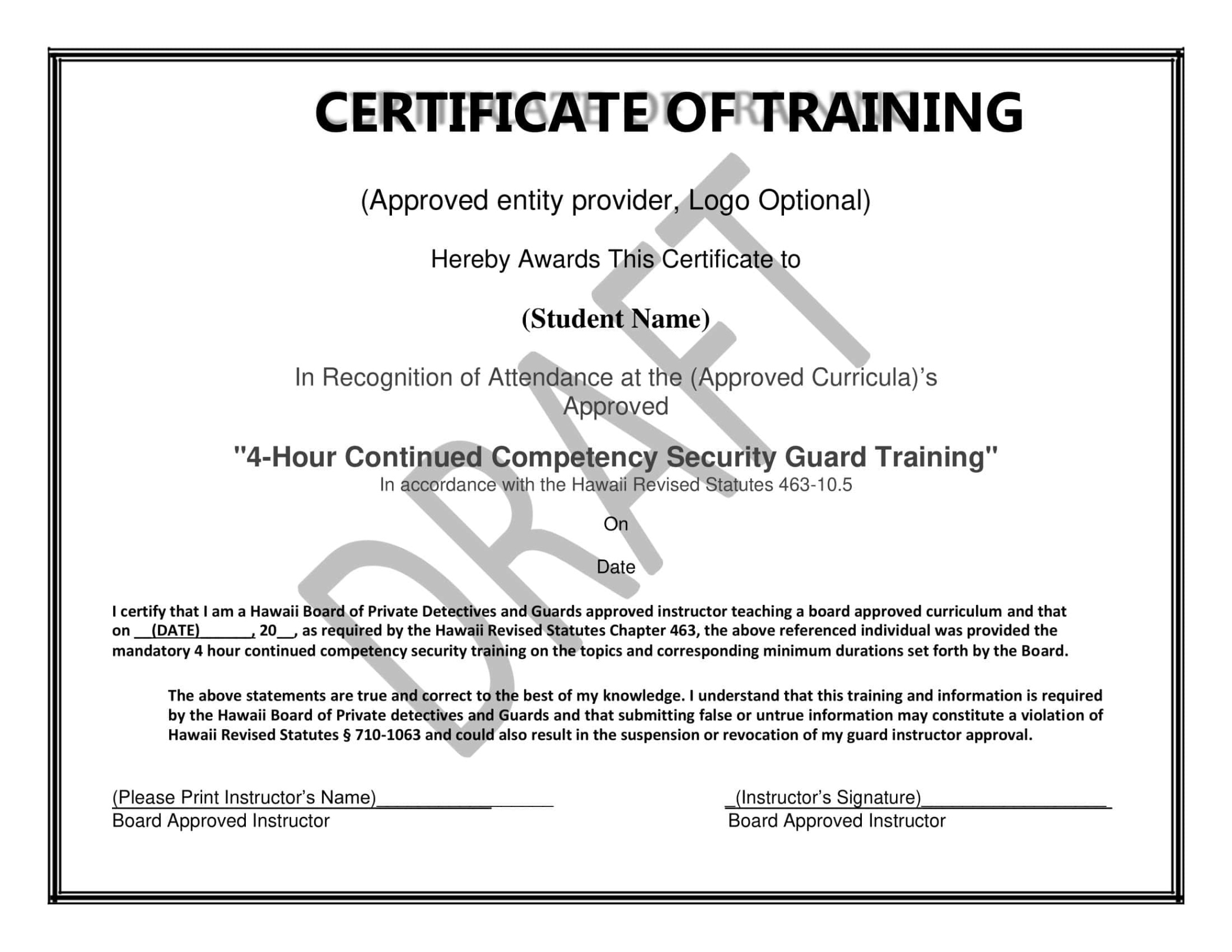 Free  Entry Level Driver Training Certificate Template Doc