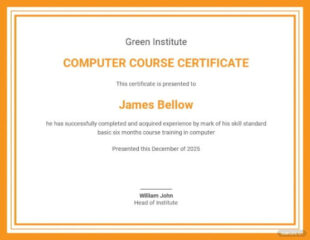 Printable Computer Training Certificate Template Doc