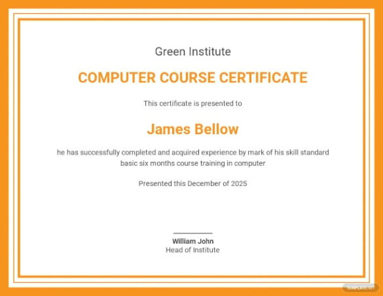 Printable Computer Training Certificate Template Doc