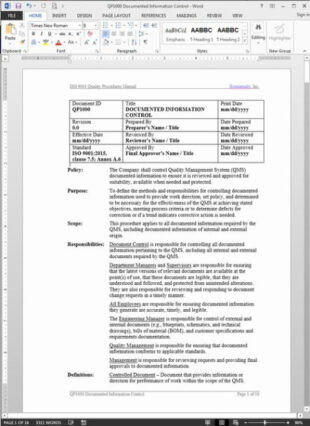 custom iso 9001 work instruction template excel