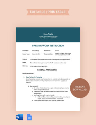 custom quality work instructions template  pdf sample