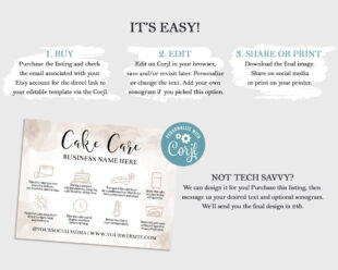 editable cake care instructions template pdf example