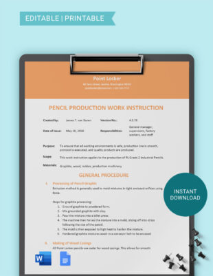 free editable visual work instruction template​ pdf example