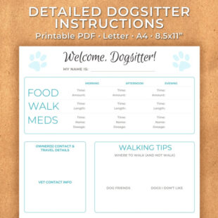 free printable dog sitting instructions template doc