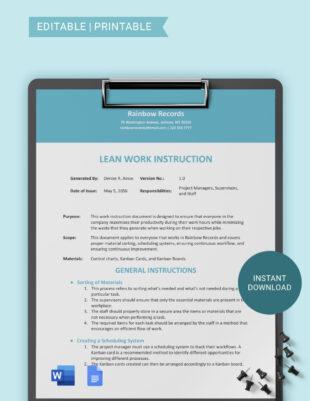 free  quality work instructions template   sample