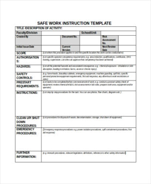 free  writing work instructions template  sample