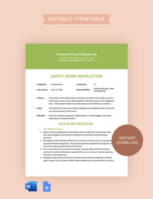 printable maintenance work instruction template​ pdf