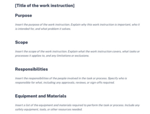 writing work instructions template  example