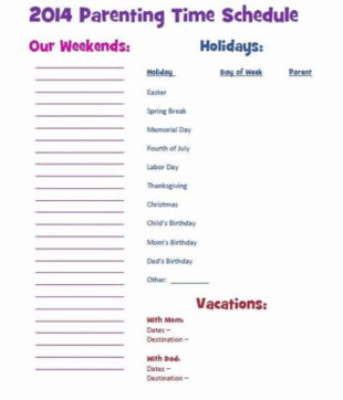 Blank Child Custody Holiday Schedule Template Word Sample