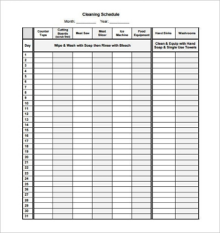 Blank Medical Office Cleaning Schedule Template  Example