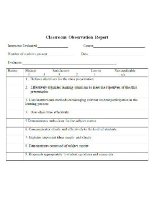 Blank Teaching Assistant Lesson Observation Template Excel Example