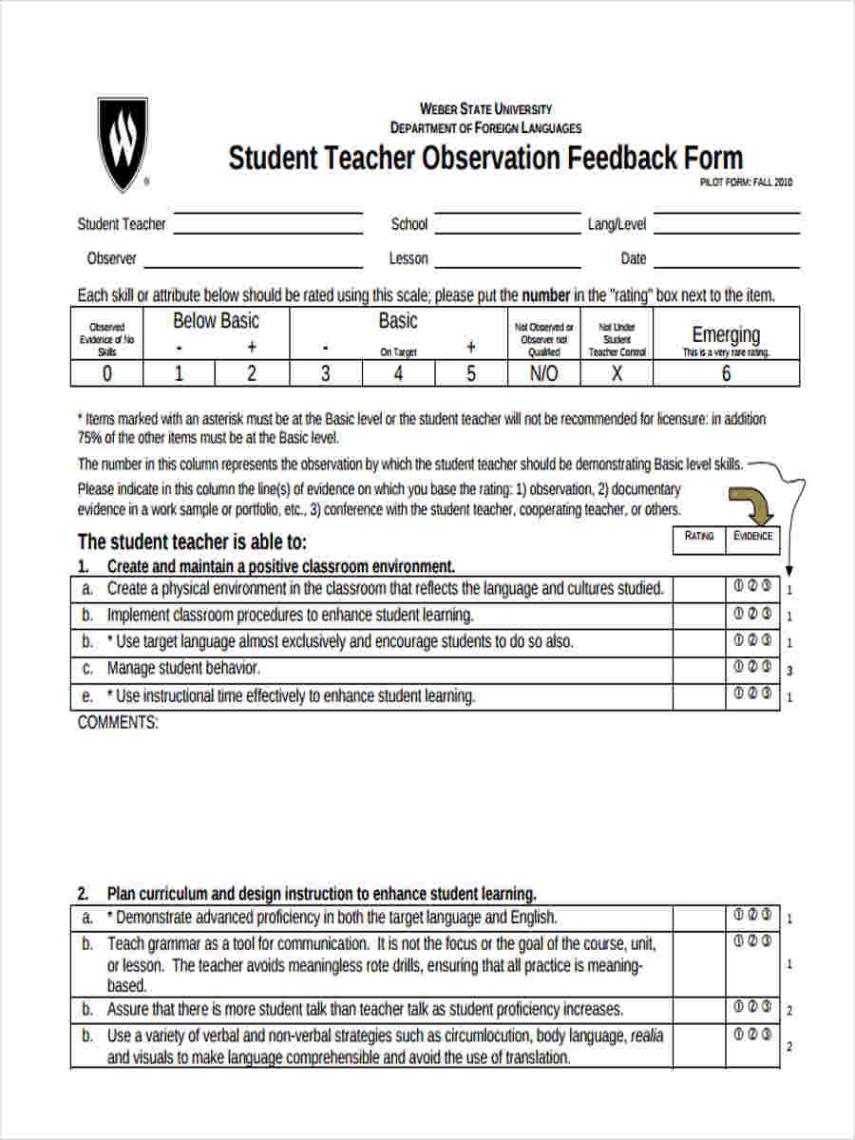 Blank Teaching Assistant Lesson Observation Template