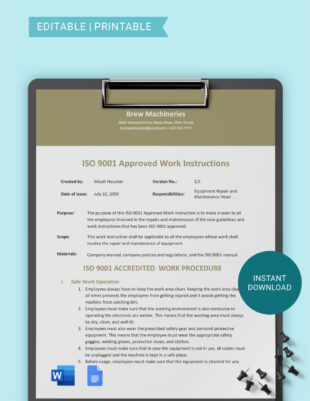 custom manufacturing work instructions template doc example