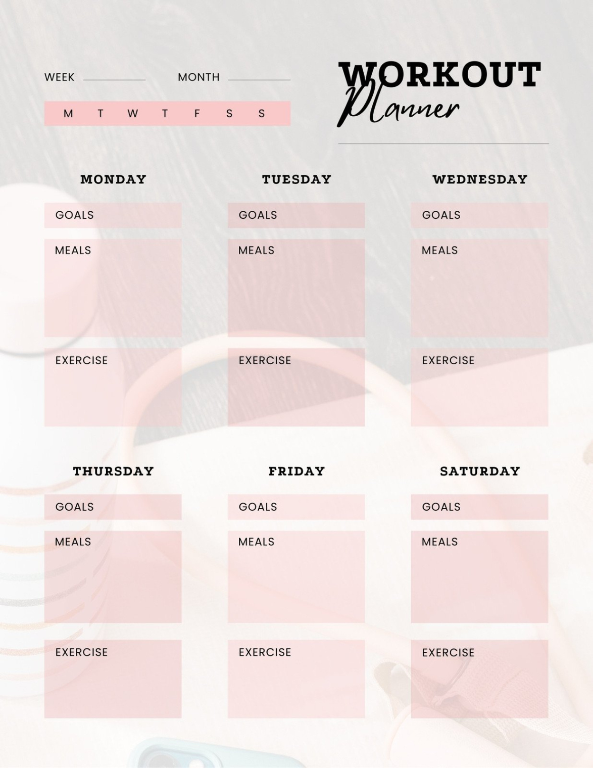 Editable 5 Day Workout Schedule Template Excel Example