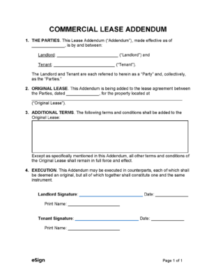 editable free commercial lease addendum template  pdf  word addendum to a contract template word